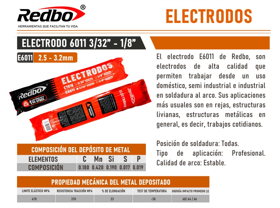 Electrodo 6011 1/8″  3.2mm Redbo  / E0021