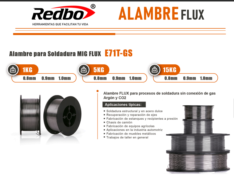 Alambre FLUX E71T-GS Redbo 1.0mm 1kg  / E0001