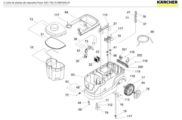 Codo completo para limpiadora de tapices Karcher Puzzi 10/1  cod: 4.031-070.0 - Imagen 2