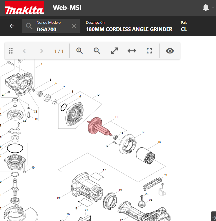 Inducido para esmerul Inalambrico Makita DGA700 ; DGA900  /cod: 519436-7
