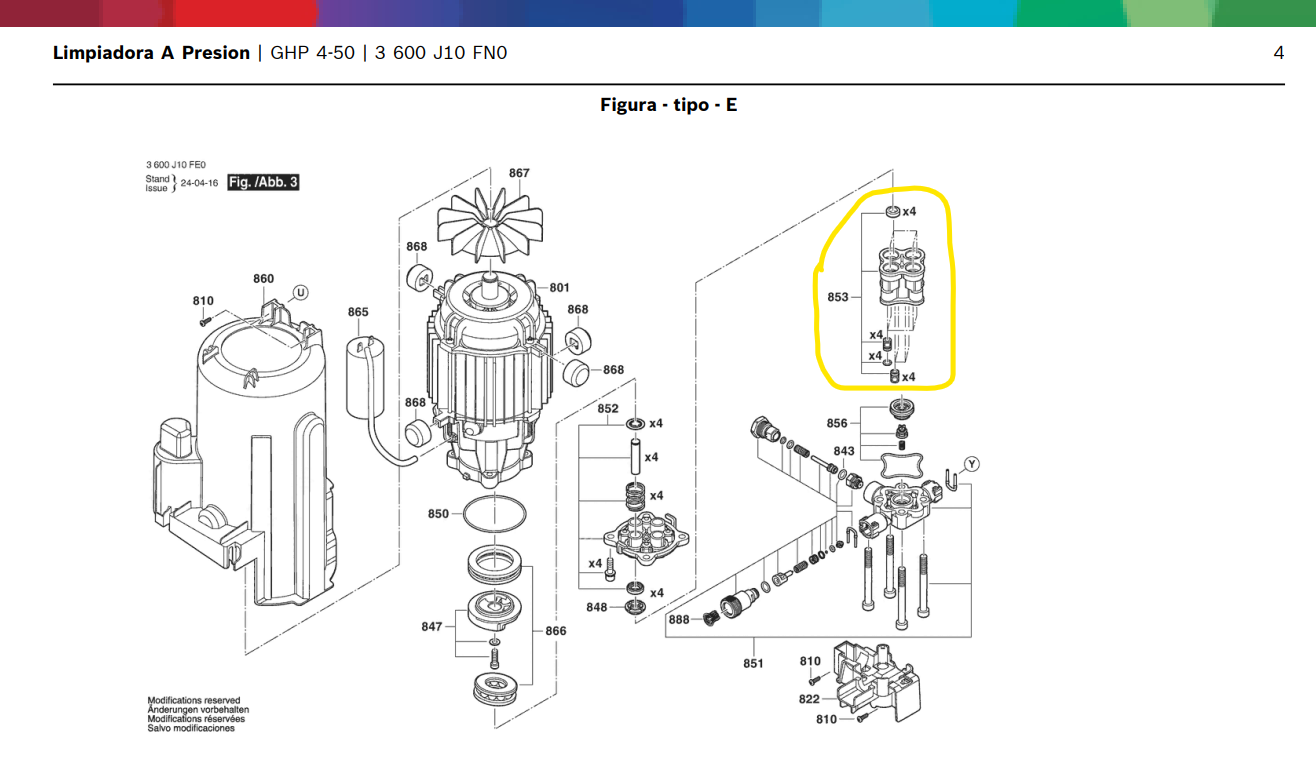 Culata para hidrolavadora Bosch GHP 4/50  / F016F05463