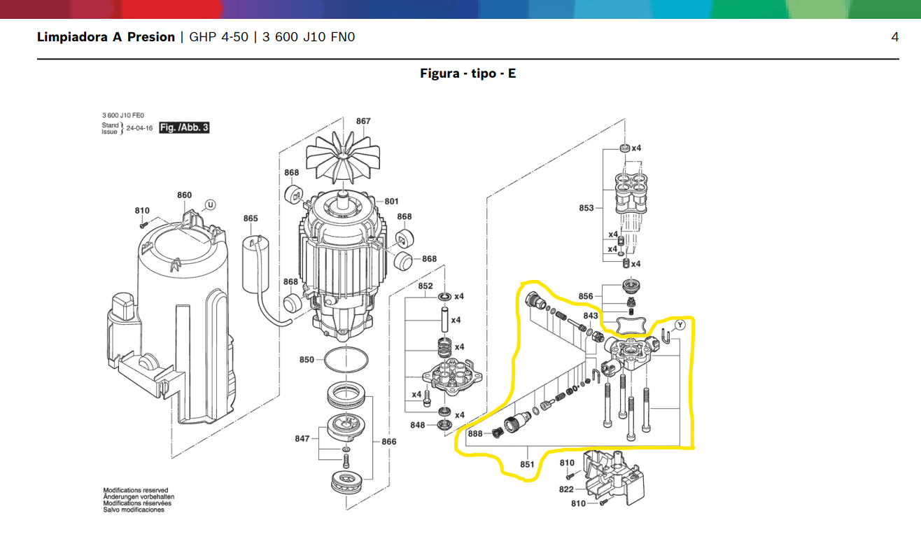 Cámara de válvulas para hidrolavadora Bosch GHP 4/50  / F016F06280